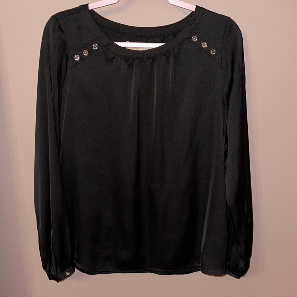 Michael Kors Black Satin Long Sleeve Top